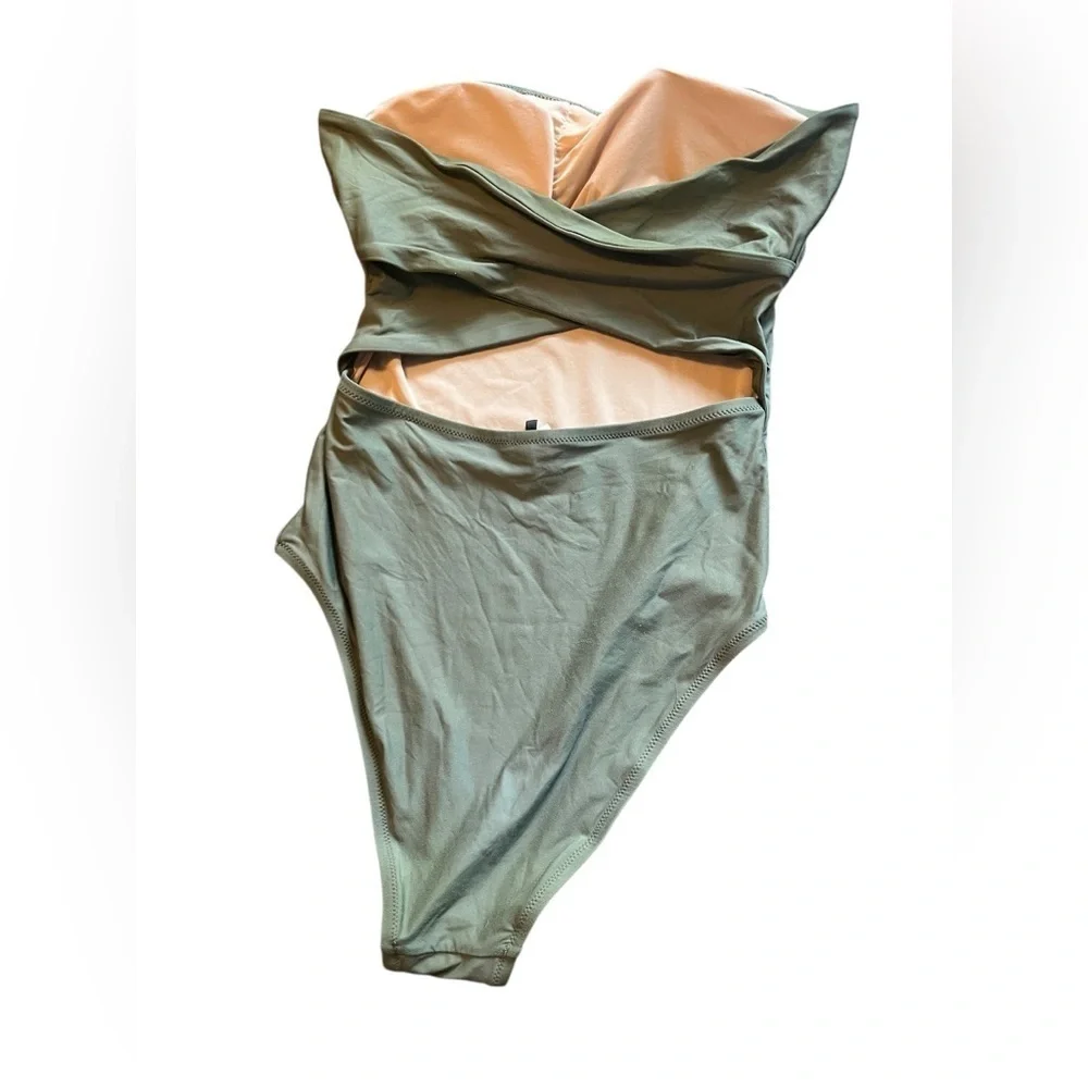 J. Crew One Piece Bandeau Criss Cross Back Swimsuit Sz 8 Safari Green